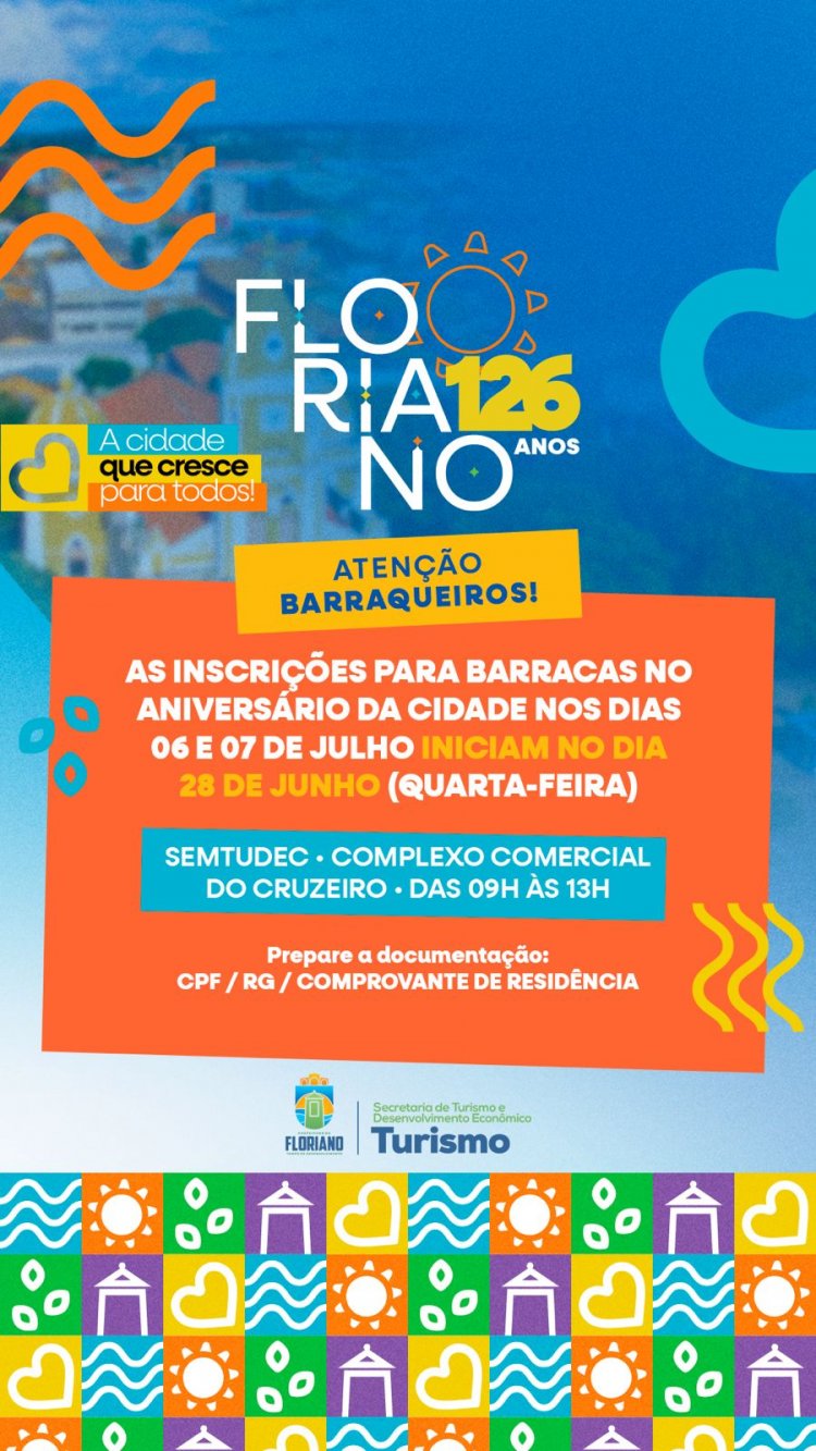 Prefeitura de Floriano inscreve ambulantes para colocarem barracas nos dias de festa