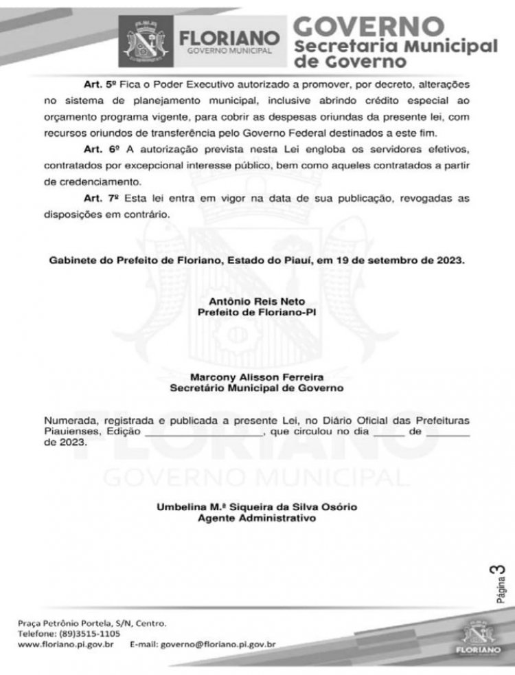 Sancionada lei que garante o complemento do piso salarial da Enfermagem de Floriano