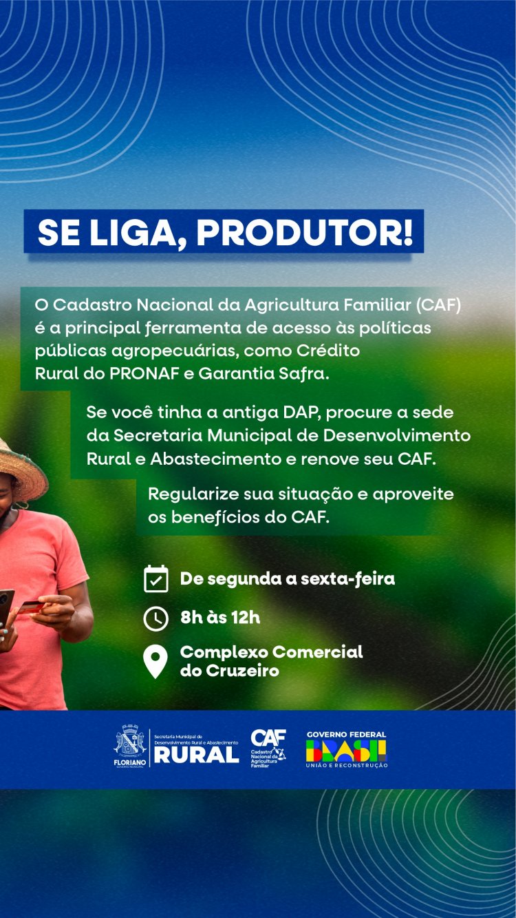 Prefeitura de Floriano retoma emissão do Cadastro Nacional da Agricultura Familiar (CAF)