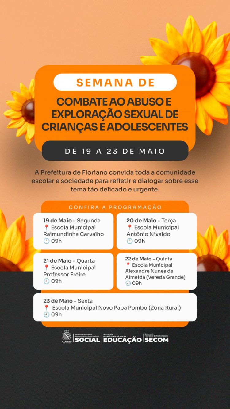 Prefeitura de Floriano promove ‘Semana de Combate ao Abuso e Exploração Sexual de Crianças e Adolescentes’
