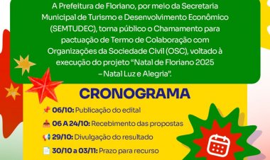 Prefeitura lança Chamada Pública para o projeto ‘Natal de Floriano 2025 – Natal Luz e Alegria’